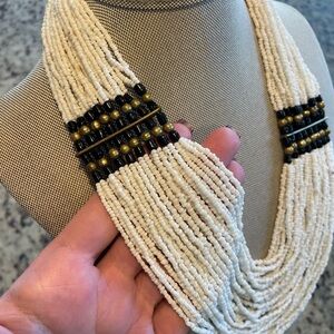 Vintage seed bead, handmade bib necklace, Nefertiti